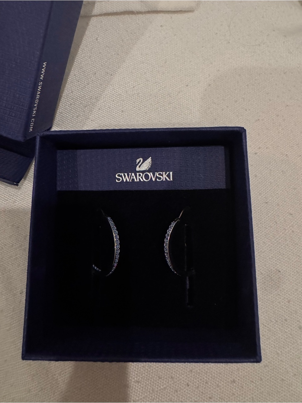 Swarovski Black and Clear Crystal Hoop Earrings